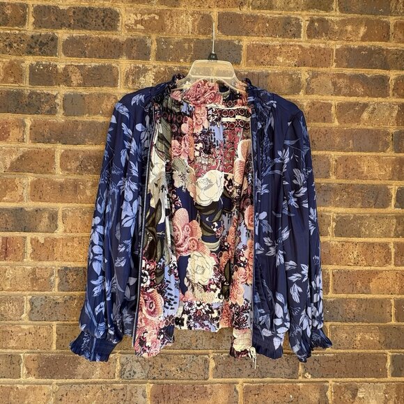 Chico's Size 2 Women's Reversible Shirred Bomber Jacket Floral Romantic L/XL - Picture 6 of 9